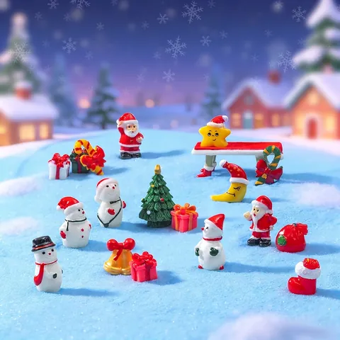 Christmas Miniature Figurines Santa Claus Snowman Resin Ornaments Micro Landscape Desktop Decoration DIY Craft Festive