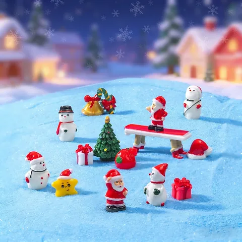 Christmas Miniature Figurines Santa Claus Snowman Resin Ornaments Micro Landscape Desktop Decoration DIY Craft Festive