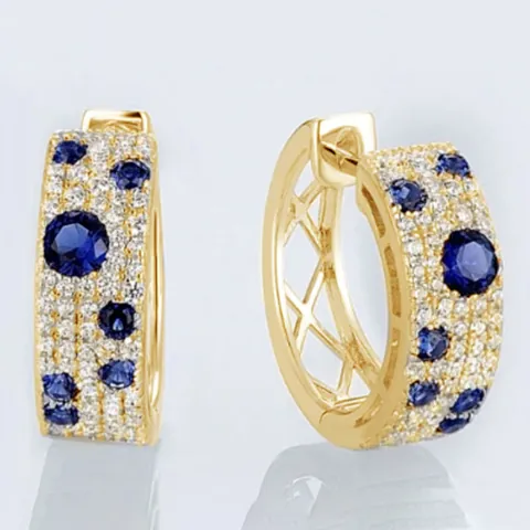 Elegante Creolen Aus Kupfer Mit Blau Weißen Zirkonia Mikro Pavé Hohl Geometrisches Design Schmuck Für Damen