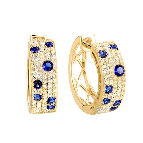 Elegante Creolen Aus Kupfer Mit Blau Weißen Zirkonia Mikro Pavé Hohl Geometrisches Design Schmuck Für Damen