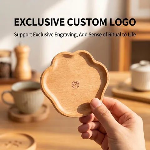 Cute Bear Paw Shape Beech Wood Coaster Heat Resistant Non Slip Coffee Tea Cup Mat For Desk Home Decor Japanese Style