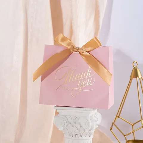 Elegante Hochzeitsbevorzugungsboxen Papier Süßigkeitentüten Mit Schleife Dankeschön Foliendruck Party Geschenkverpackung