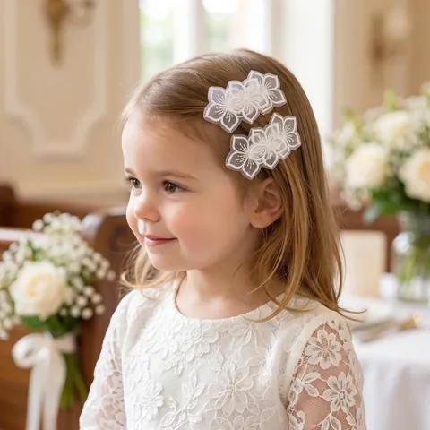 Barrettes à Cheveux Nœud Broderie Perle Artificielle Dentelle Style Princesse pour Bébé Filles Blanc Floral Mignon Clip de Frange Accessoires de Cheveux Enfants