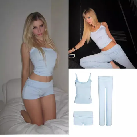Cami Top And Shorts And Trousers Pajamas Viscose Spandex Modal Lace Trim Loungewear Rhinestone Letter Women
