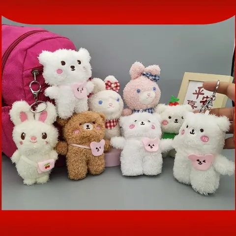Simpatico Portachiavi In Peluche Animale Orso Coniglio Pendente Morbido Imbottito Zaino Charms Borsa A Cuore Ricamata