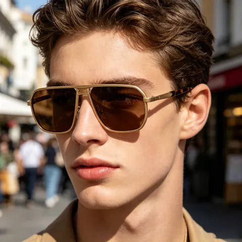 Men Square Frame Metal Sunglasses Retro UV400 Protection Fashion Double Bridge Outdoor Driving Eyewear