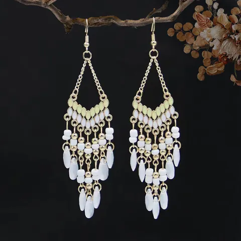 Böhmische Ethnische Perlen Quasten Ohrhänger Legierung Acryl Wassertropfen Lange Vintage Schmuck Mit Eisenhaken Für Damen
