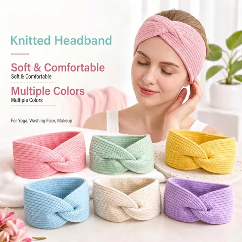 Gestricktes Geripptes Stirnband Twist Knot Elastisches Haarband Für Frauen Yoga Sport Lässig Einfarbig Weich