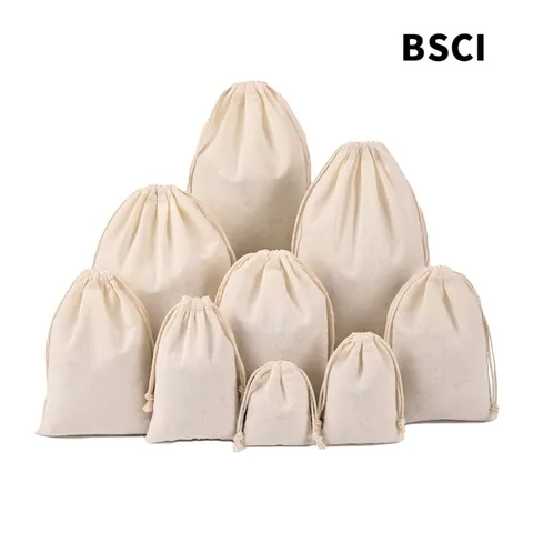 Natural Cotton Drawstring Bags Jewelry Packaging Gift Bags Dustproof Storage Pouches For Jewelry Wedding Party Favor Packing Bags