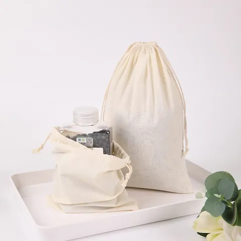 Natural Cotton Drawstring Bags Jewelry Packaging Gift Bags Dustproof Storage Pouches For Jewelry Wedding Party Favor Packing Bags