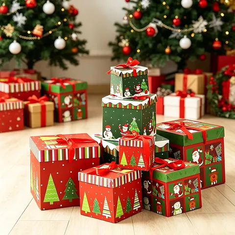Christmas Gift Boxes Decorative Cardboard Square For Holiday Tree Bottom Party Festive Packaging Cartoon Pattern