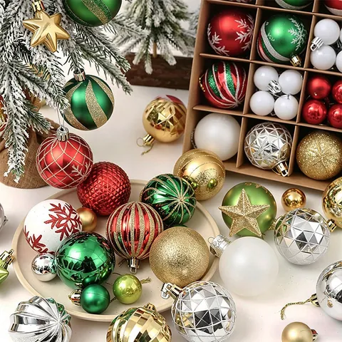Shatterproof Plastic Christmas Ball Ornaments Painted Baubles Star Tree Hanging Holiday Party Festive Decorations