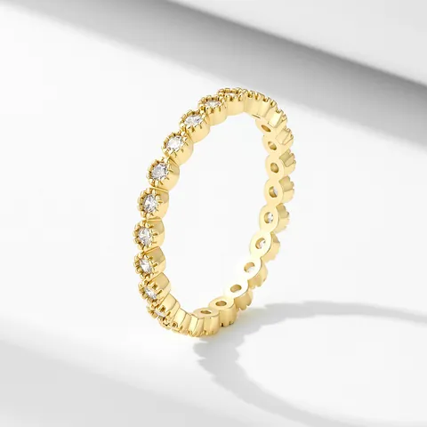 Anello Eternità In Argento Sterling 925 Minimalista Fila Completa Zirconia Tonda Geometrica Impilabile Donna