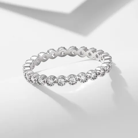 Anello Eternità In Argento Sterling 925 Minimalista Fila Completa Zirconia Tonda Geometrica Impilabile Donna