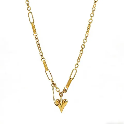 Squisita Collana con Pendente a Cuore 3D in Acciaio al Titanio per Donna Catena di Giunzione Minimalista Oro Argento Lucidato Accessori Gioielli