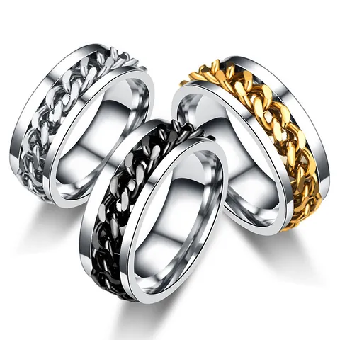 Anello da Uomo in Acciaio Inossidabile a Catena Ruotabile Spinner Apribottiglie Birra Personalità Dominante Anello Antistress Gioielli
