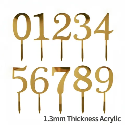 Gold Mirror Acrylic Number Cake Toppers 0-9 Birthday Series Cake Insert For Party Baking Dessert Table Decoration