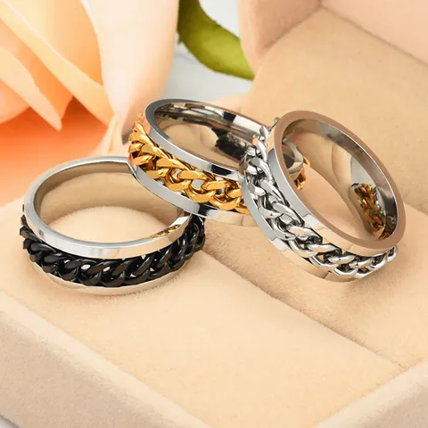 Stainless Steel Spinner Ring With Rotatable Chain For Men Punk Hip Hop Bottle Opener Jewelry Finger Band