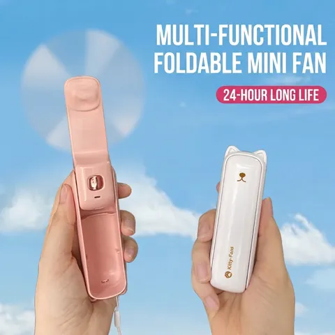 Draagbare Kat Opvouwbare Handventilator Mini Tafelventilator USB Oplaadbaar Kleine Persoonlijke Koelventilator Met Powerbank Zaklamp Voor Kantoor Reizen