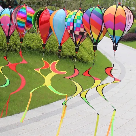 Colorful Rainbow Hot Air Balloon Wind Spinner Outdoor Hanging Garden Decor Spiral Windmill Ornament For Yard Party