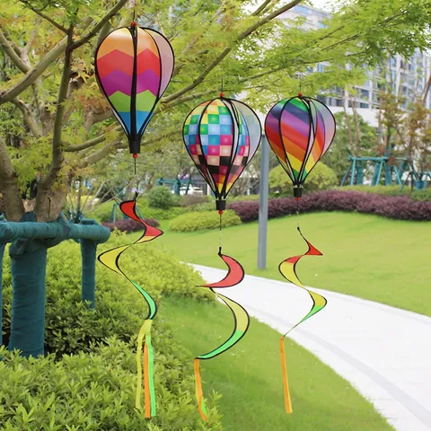 Colorful Rainbow Hot Air Balloon Wind Spinner Outdoor Hanging Garden Decor Spiral Windmill Ornament For Yard Party