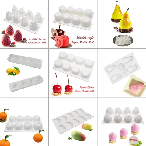 3D Simulation Fruchtform Silikon Mousse Kuchenform Zum Backen Dessert DIY Apfel Pfirsich Zitrone Orange Backen Deko Werkzeuge