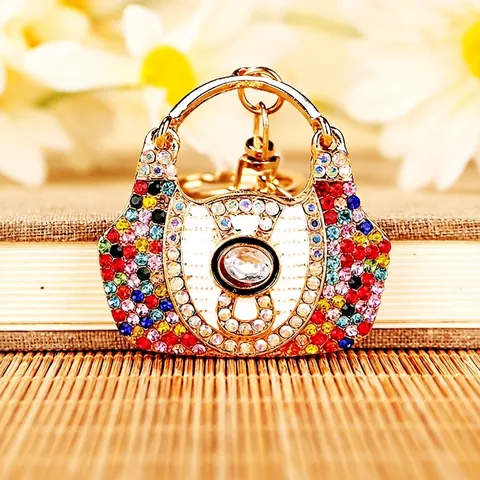 Luxurious Rhinestone Handbag Keychain For Women Alloy Metal Mini Bag Charm Key Ring With Lobster Clasp Sparkling Gift