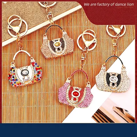 Luxurious Rhinestone Handbag Keychain For Women Alloy Metal Mini Bag Charm Key Ring With Lobster Clasp Sparkling Gift