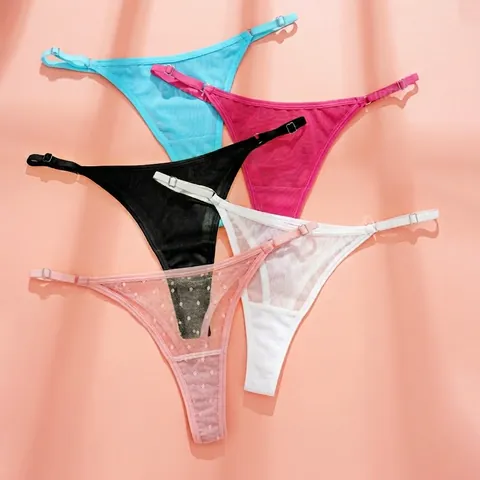 Tanga de Malla Transpirable para Mujer Correas Laterales Ajustables Sexy G-String Cintura Baja Fitness Deporte Bragas