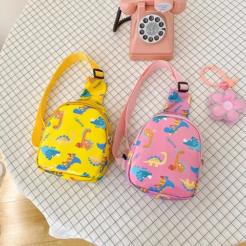 Kids Cartoon Dinosaur Print Chest Bag Nylon Cute Crossbody Bag For Boys Girls Toddler Outdoor Travel Small Coin Purse Waist Pack