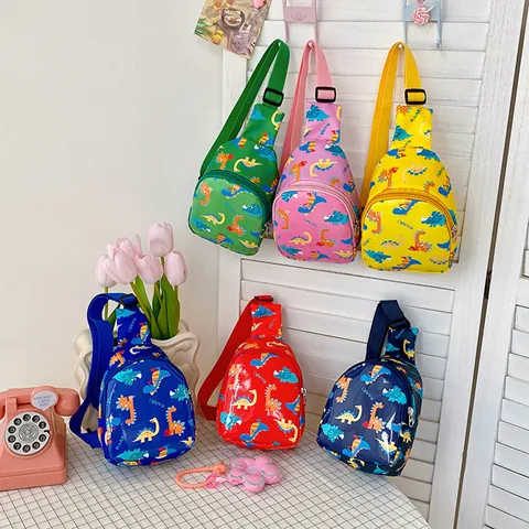 Kids Cartoon Dinosaur Print Chest Bag Nylon Cute Crossbody Bag For Boys Girls Toddler Outdoor Travel Small Coin Purse Waist Pack