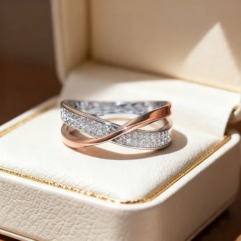 Anello Personalizzato a Forma di X Bicolore con Zirconia Intarsiata Minimalista Elegante Croce Contrasto Colore Micro-Pave Moda Donna