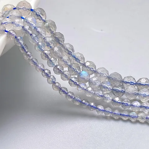 Natural Gray Moonstone Labradorite Faceted Round Beads Strand For DIY Jewelry Making Bracelet Necklace Craft Materials