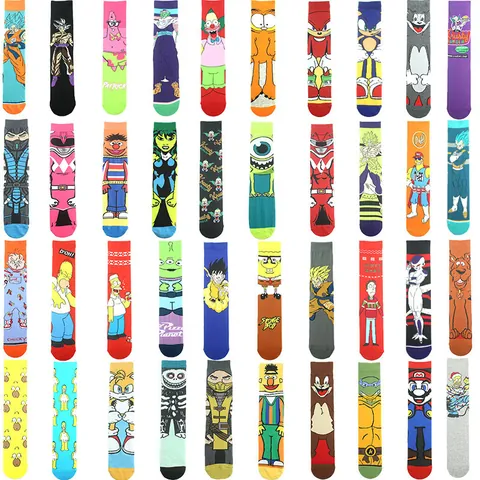 Trendy Socks Cotton Cartoon Socks Unisex Straight Board Dragon Ball Sonic Mario Anime Socks Mid-calf