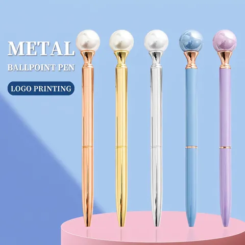 Bolígrafo de Metal Creativo Con Perla Artificial Grande Color Macaron Pluma de Escritura Para Regalo Oficina Estudiante