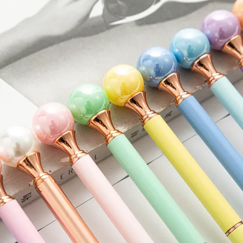 Bolígrafo de Metal Creativo Con Perla Artificial Grande Color Macaron Pluma de Escritura Para Regalo Oficina Estudiante