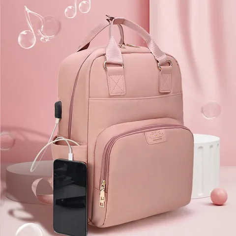 Borse Per Pannolini Da Donna In Tessuto Oxford Medio Colore Solido Moda Con Cerniera Ovale Zaino Alla Moda