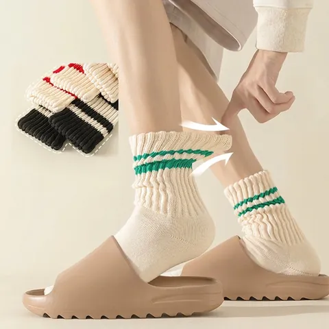 Calze A Righe Spesse Da Uomo A Metà Polpaccio Colore Solido Stile Giapponese Retrò Calze Alla Moda Per Autunno E Inverno Sport Basket Calze Lunghe Americane