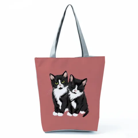 Damen Süße Katze Druck Tragetasche Polyester Große Kapazität Umhängetasche Casual Einkaufstasche Strand Handtasche Vielseitige Reisetasche