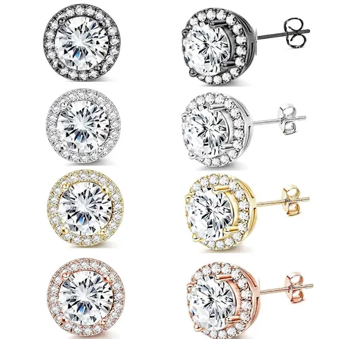 Pendientes de Botón de Halo Redondo de Acero Inoxidable de Lujo con Diamantes de Imitación para Mujer Joyas Geométricas