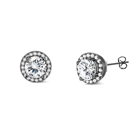 Pendientes de Botón de Halo Redondo de Acero Inoxidable de Lujo con Diamantes de Imitación para Mujer Joyas Geométricas