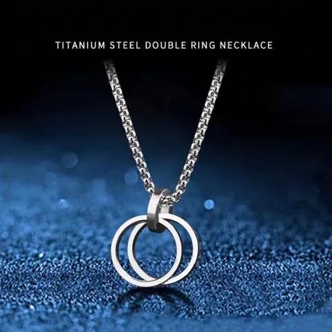 Minimalist Titanium Steel Double Interlocking Ring Pendant Necklace Hip Hop Geometric Silver Tone Unisex Fashion Jewelry