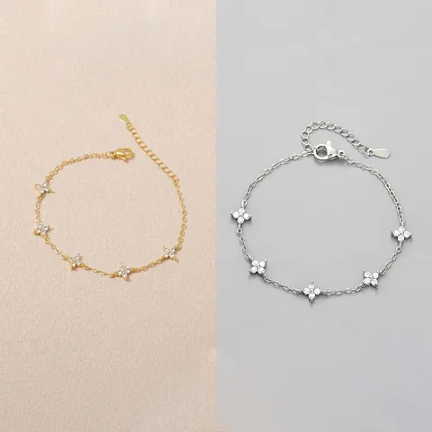 Conjunto de Joyas de Collar y Pulsera de Cobre con Colgante de Trébol de Cuatro Hojas de Circonia para Mujer Moda Estilo Natural