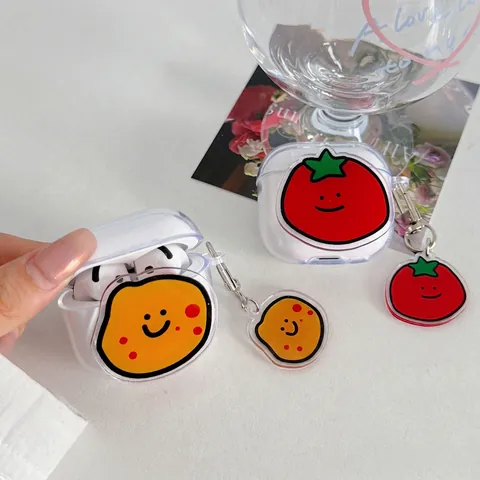 Kompatibel Mit Apple AirPods 1 2 3 4 Pro Pro 2 Hülle Süße Cartoon Gemüse Tomate Brokkoli Transparent TPU Schutzhülle Mit Anhänger Haken