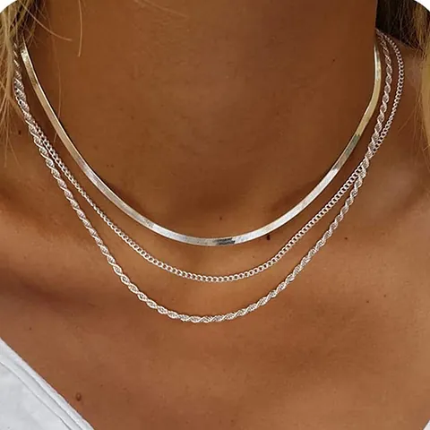 Fashion Alloy Layered Necklace For Women Gold Silver Electroplated Herringbone Blade Snake Chain Multi-layer Necklaces Jewelry