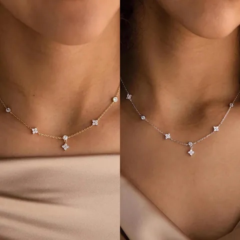 Conjunto de Joyas de Collar y Pulsera de Cobre con Colgante de Trébol de Cuatro Hojas de Circonia para Mujer Moda Estilo Natural