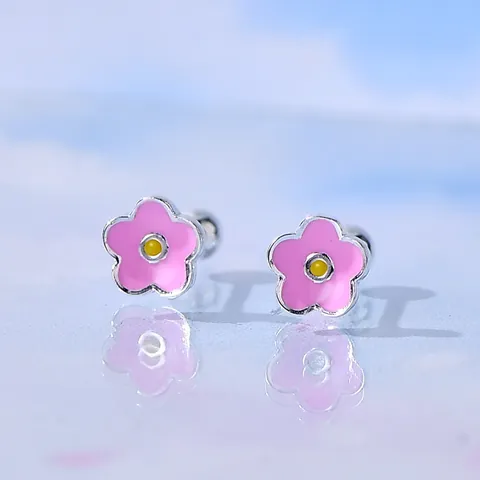 S999 Sterling Silver Colorful Flower Screw Back Stud Earrings For Women Sweet Enamel Floral Ear Bone Piercing Jewelry Gift