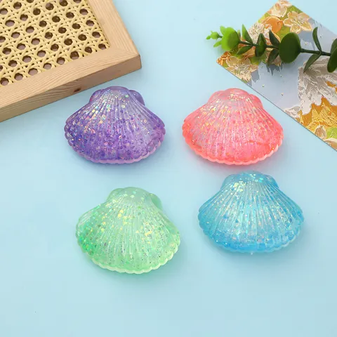 Glitter Filled Seashell Squishy Stress Relief Squeeze Toy Maltose Sensory Fidget Toy For Kids Adults Stress Relief Gift
