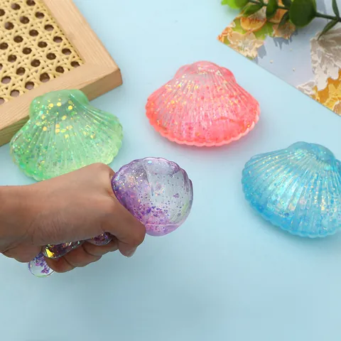 Glitter Filled Seashell Squishy Stress Relief Squeeze Toy Maltose Sensory Fidget Toy For Kids Adults Stress Relief Gift