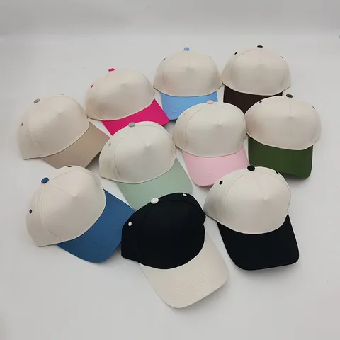 Cotton 5-Panel Structured Color Block Baseball Cap Plain Trucker Hat Adjustable Sun Protection Outdoors Sports Casual Cap For Men Women